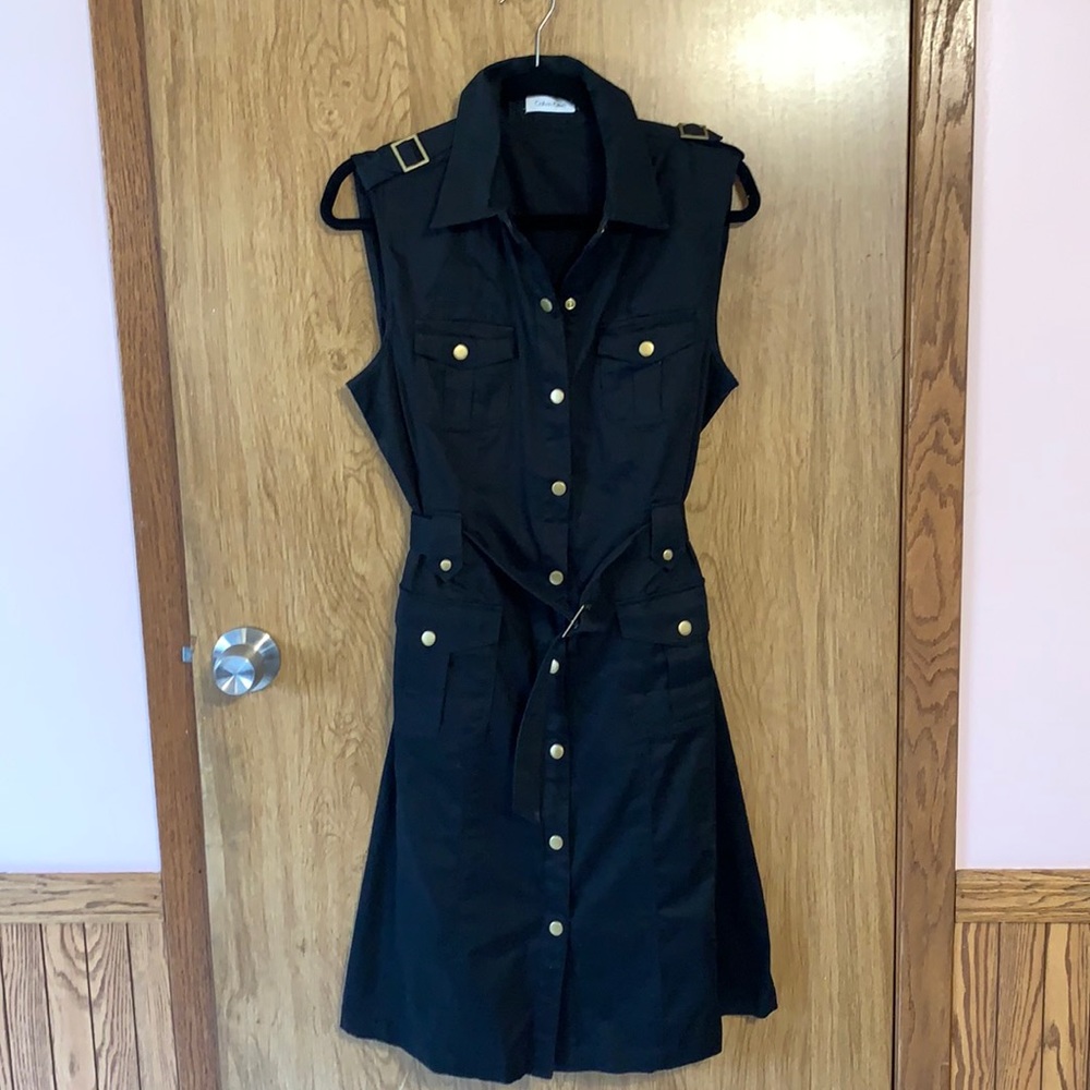 Calvin Klein belted shirt dress black and gold